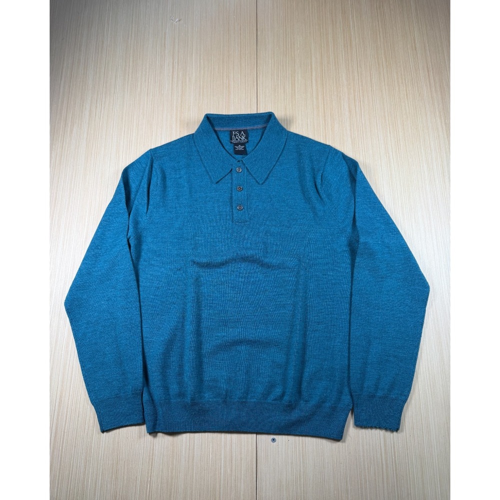 Jos. A. Bank Traveler Performance Merino Polo Sweater Mens M Blue Tailored Fit